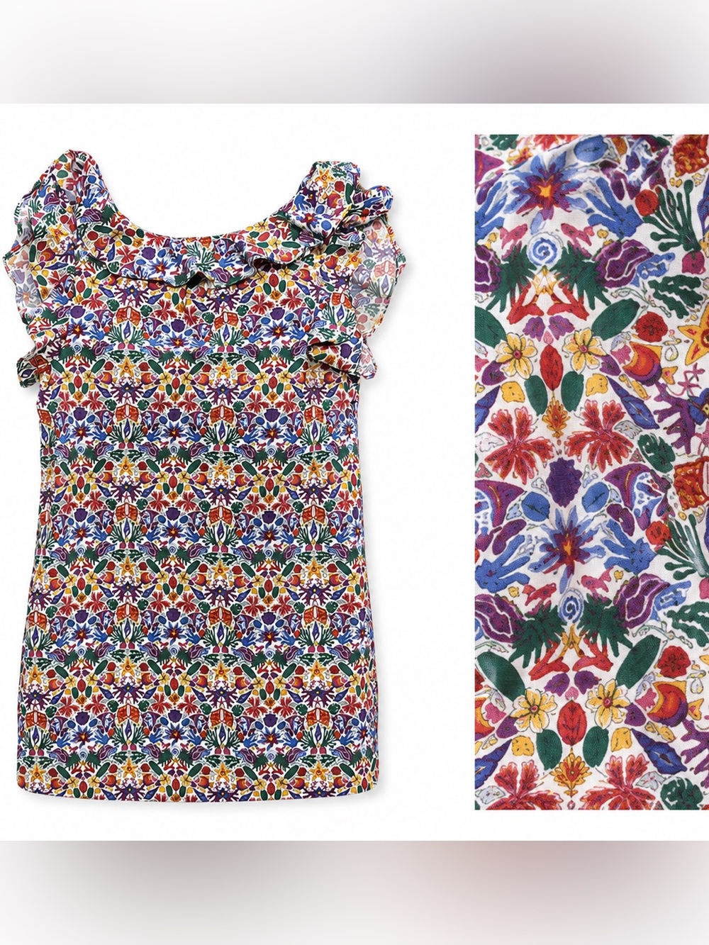 crewCuts Cottagecore Ruffle Sleeve Dress - 100% Cotton- Ocean Print - Girls 12